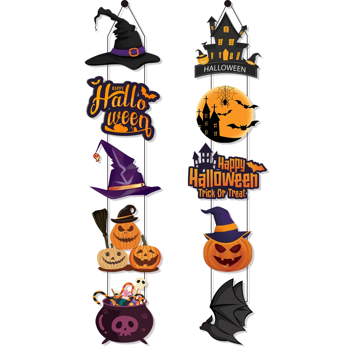 Halloween Front Door Hanging Banner Pumpkin Witch Ghost Paper Flags Sign for Halloween Home Haunted House Door Decorations