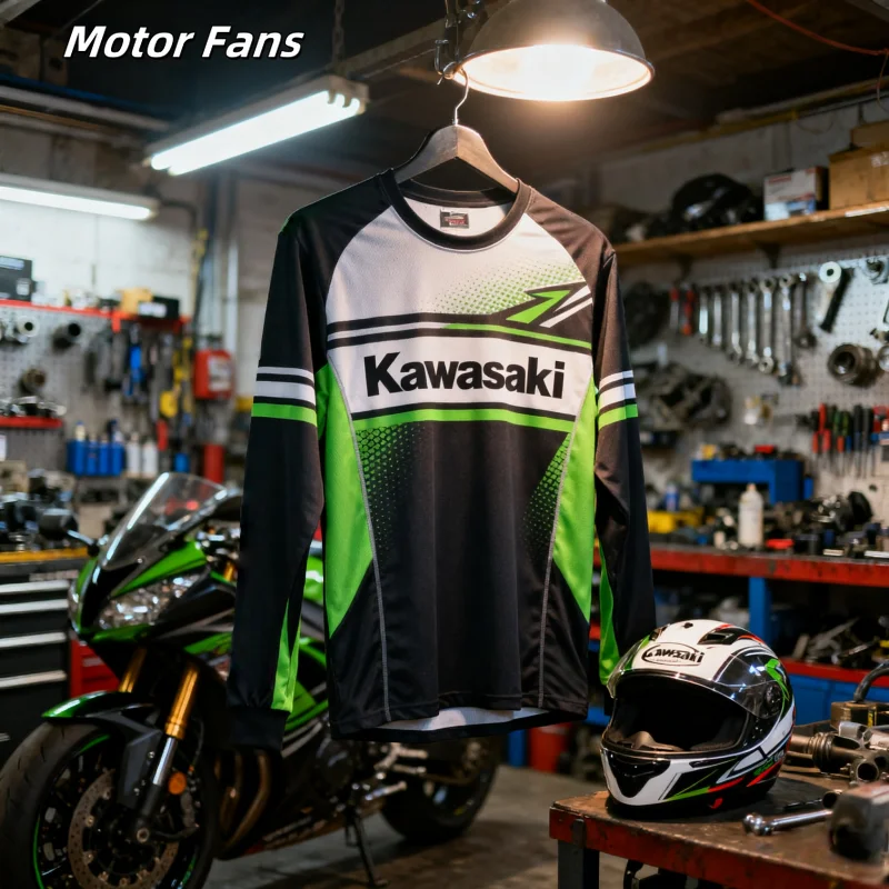 

Motor Fans Kawasaki Long - Sleeve Shirts: Multiple Styles with Logo, Ideal for Motorcycle Enthusiasts, Stylish & Comfortable