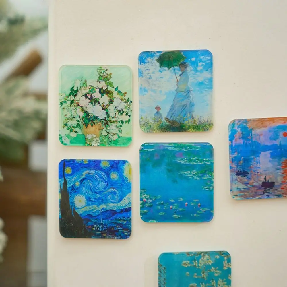 1/6PCS Oil Paintings Series Fridge Magnets Oil Paintings Theme Acrylic Magnetic Sticker Diy 3D Refrigerator Magnets