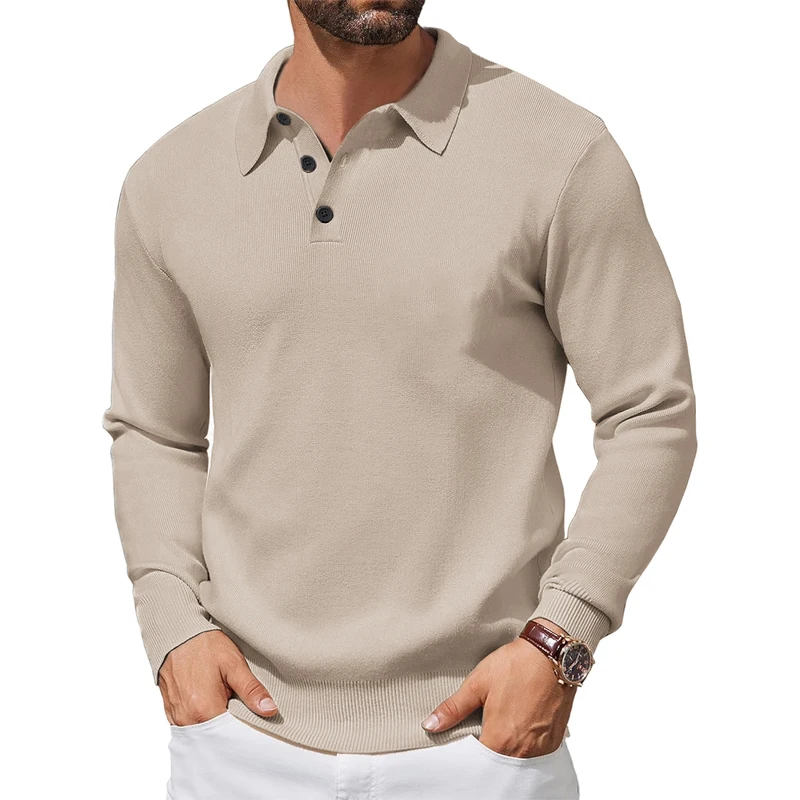 Mens Long Sleeve Polo Sweater Knit Casual Heavyweight Thermal Pullover Sweater Winter Warm Wool Jumper Button Down Streetwear