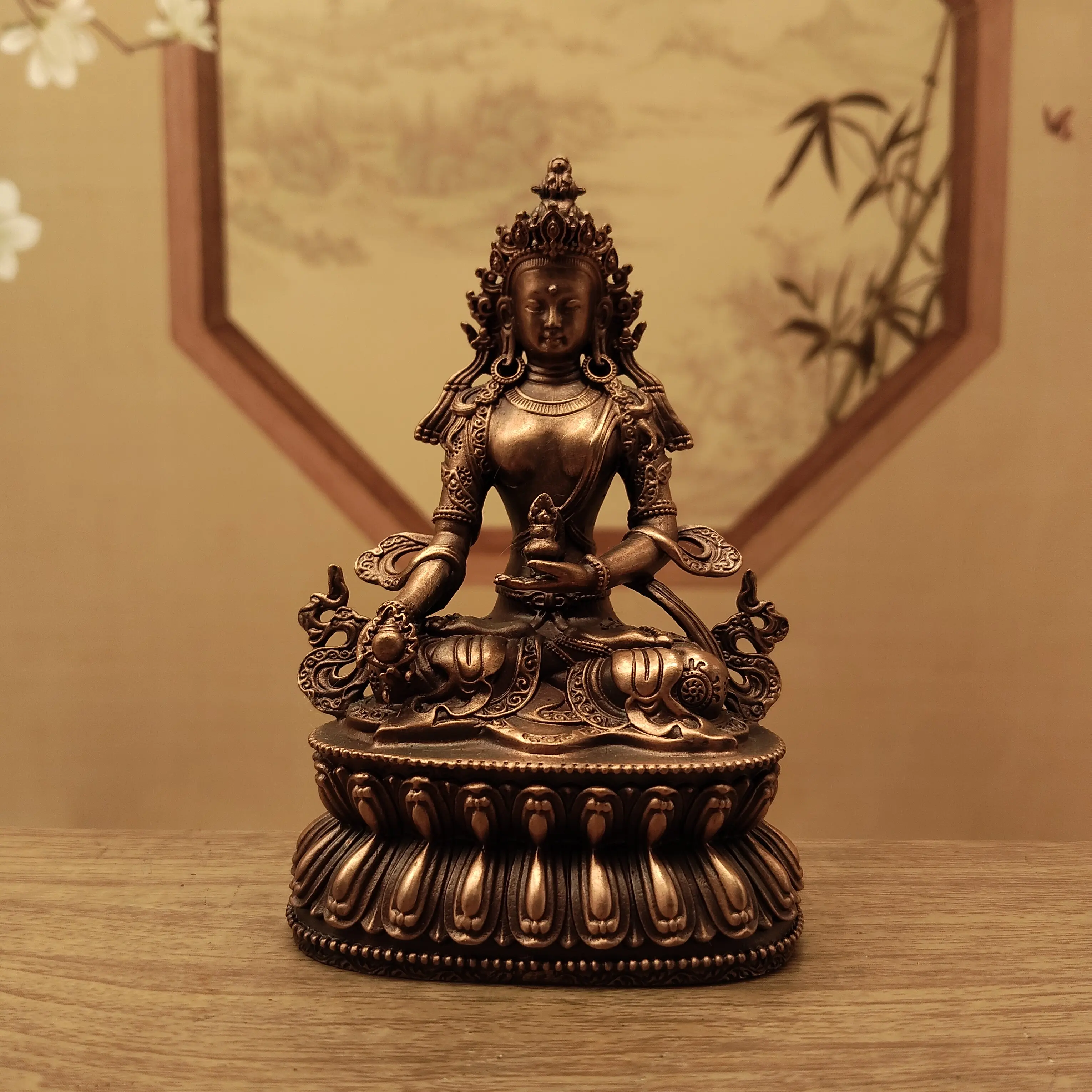 Tibetan Vajrayana Antique Copper Ksitigarbha Bodhisattva Statue 10cm Home Altar Desktop Car Blessing