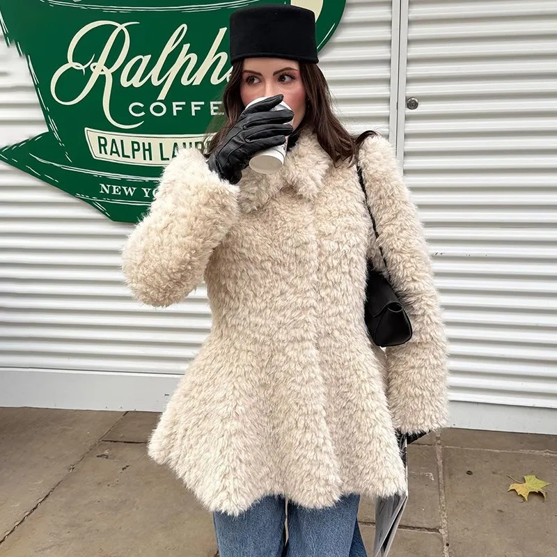 Ticketsx موضة التلبيب فو الفراء معطف المرأة أفخم المرقعة سليم سميكة سترة خمر عادية جديدة شتاء دافئ الإناث أبلى #3