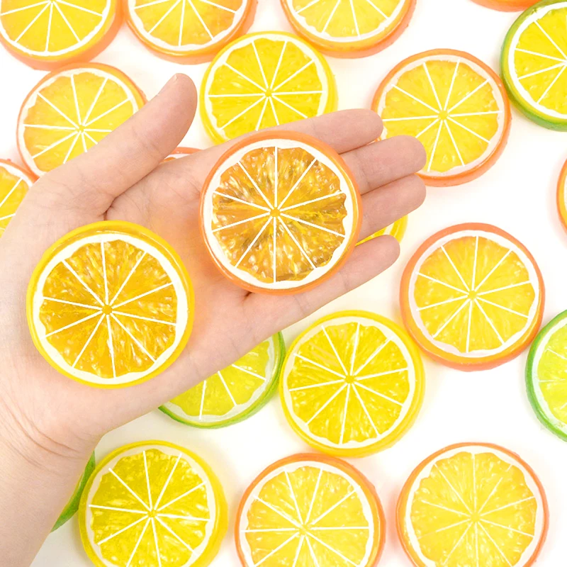 10pcs 5cm Plastic Artificial Lemon Orange Slices Simulation Christmas Fruit Ornament Kitchen Wedding Fake Lemon Decoration