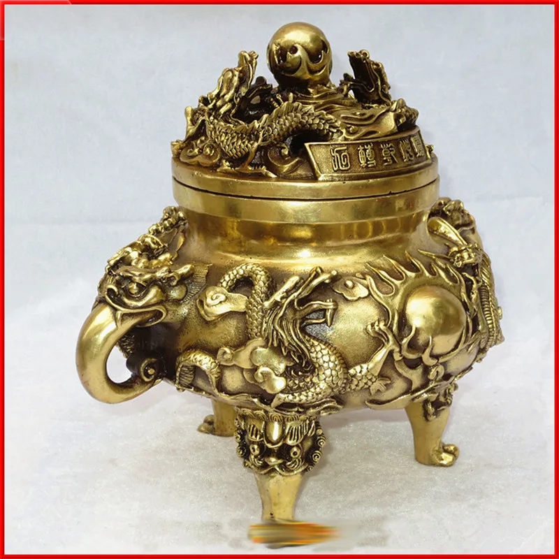, antique-style nine-dragon incense , aromatherapy burner for home and Buddhist shrines, brass s