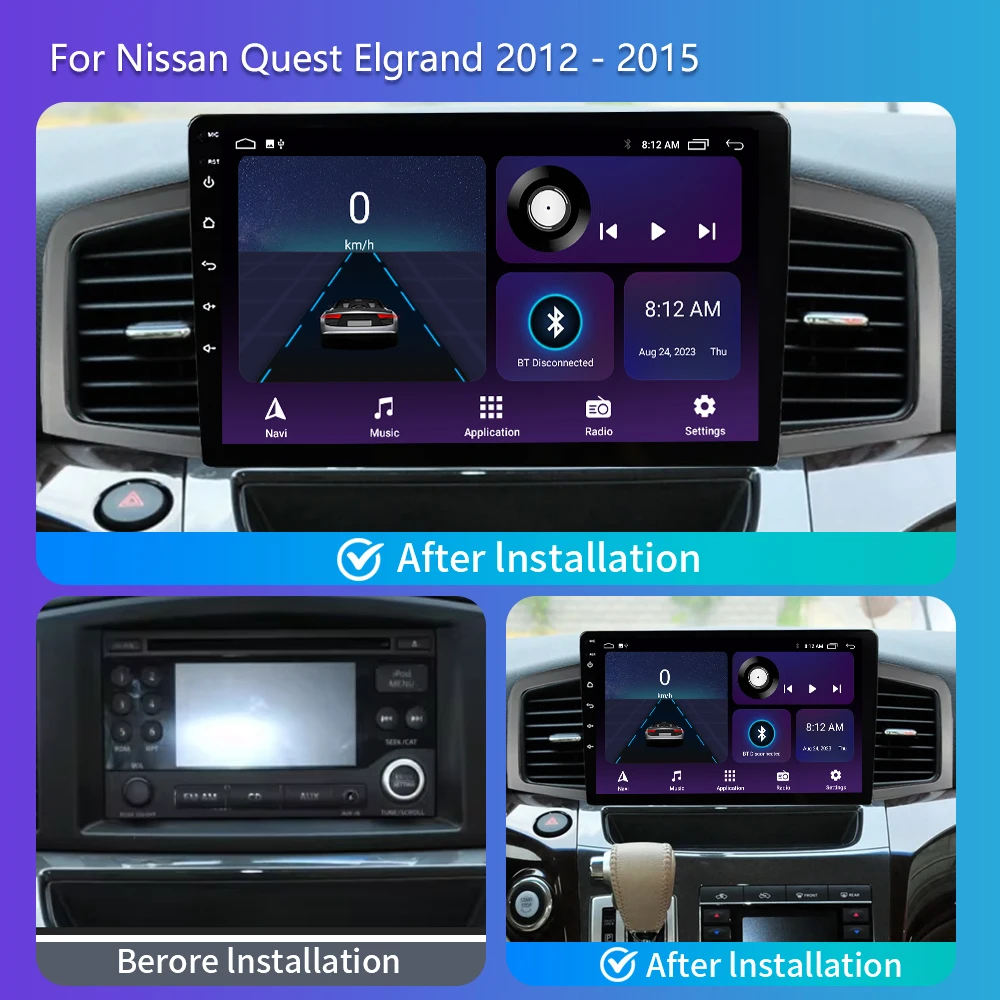 2 Din Android 13 Auto Wireless Carplay For Nissan Quest Elgrand 2012 - 2015 Car Radio Multimedia Stereo GPS 5G wifi 4G Autoraido