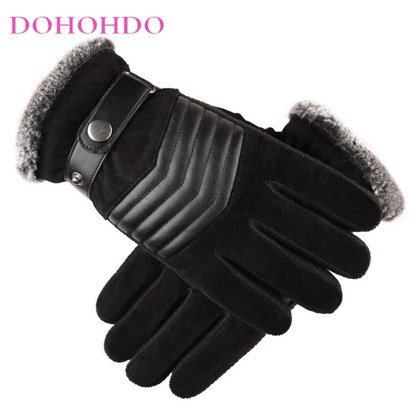 

New Pigskin Gloves Men's Winter Touch Screen Outdoor Cycling Exercise Cold And Warm Padded Velvet Warm Black Gloves Guantes Moto