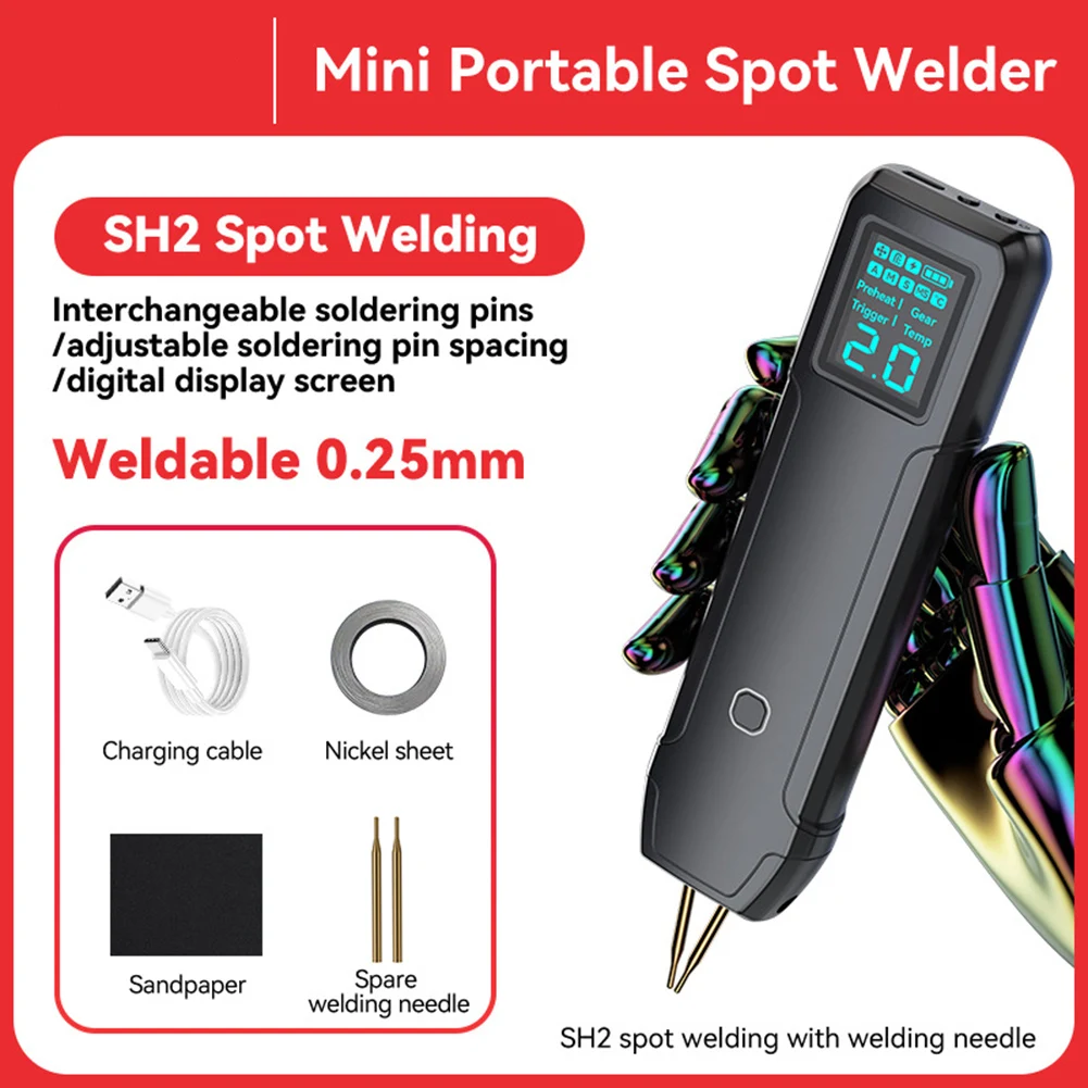 LCD Display Battery Spot Welder One Handed Operation for Small Battery Pack Assembly Safe Dual Core Protection