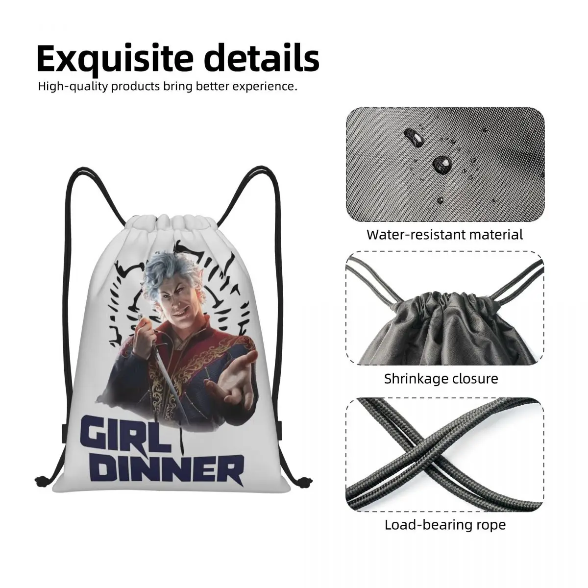 Astarion Girl Dinner Drawstring Bags Sports Backpack Gym Sackpack Baldurs Gate BG3 String Bag for Exercise