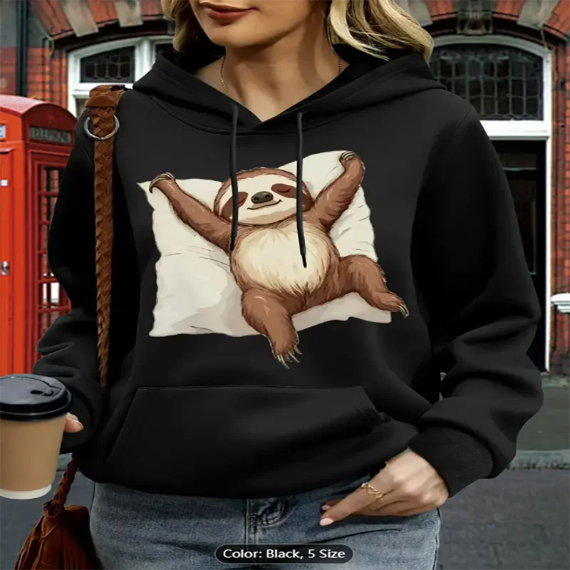 

Womens Oversized Hoodie Sloth Graphic Print Soft Casual Long Sleeve Pocket Sweatshirt Cozy Clothing for Everyday Comfort