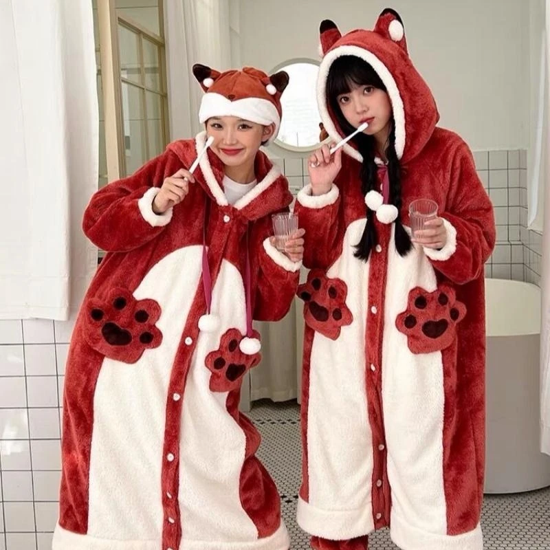 

Ladies Night Wear Women's Nightgown Cartoon Foxes Winter Women Pajamas Gown Cloak Robe Air Conditioner Blanket Lunch Break Robe