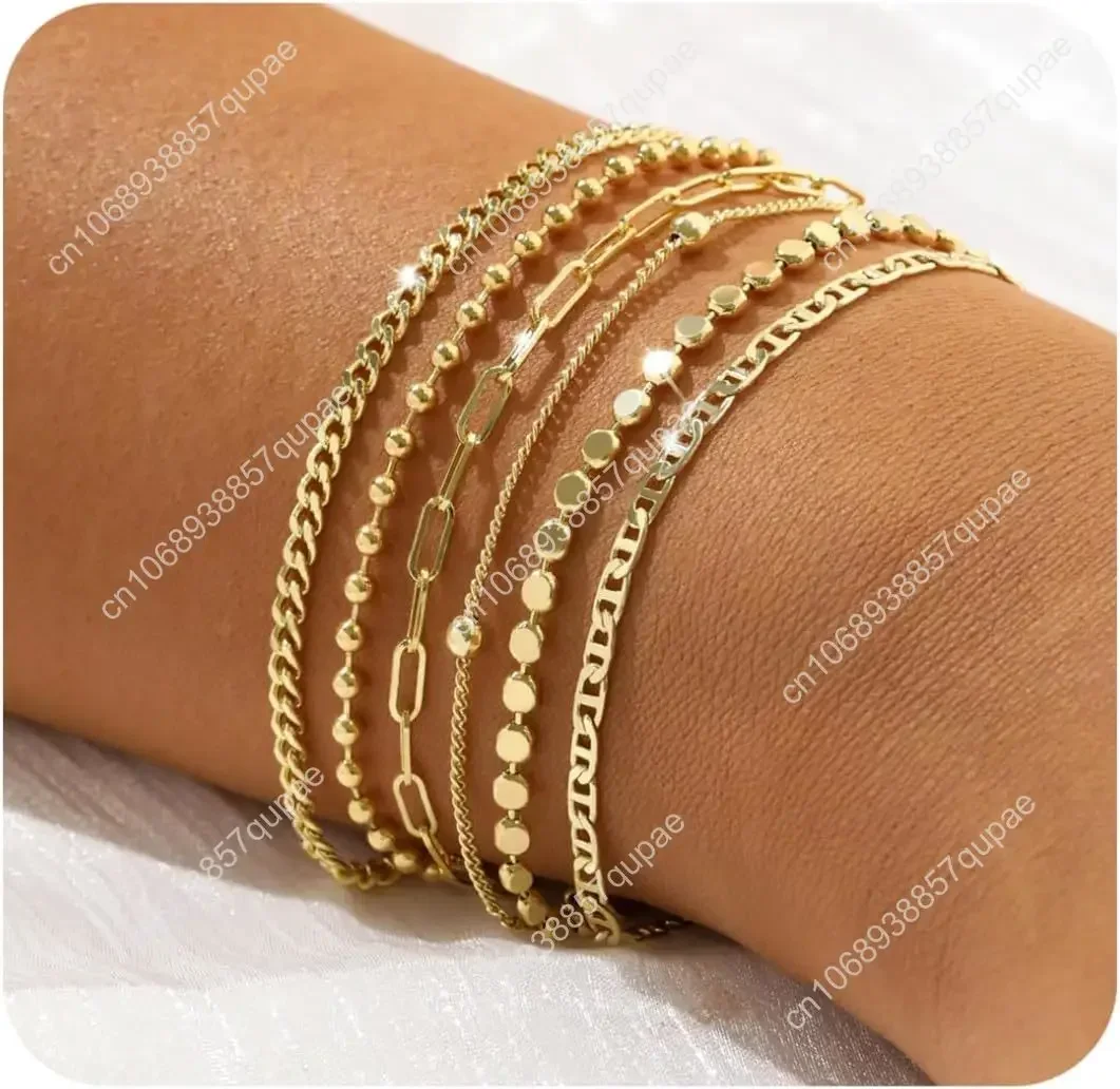 

Dainty 14K Gold Bracelets for Women - Waterproof Stackable Gold Bracelet Set - Perfect for Stylish Women