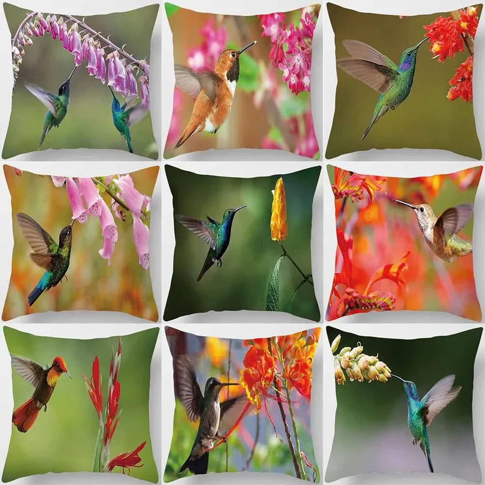 Hummingbird foraging pattern square cushion cover for home living room sofa bedroom car decoration pillowcase