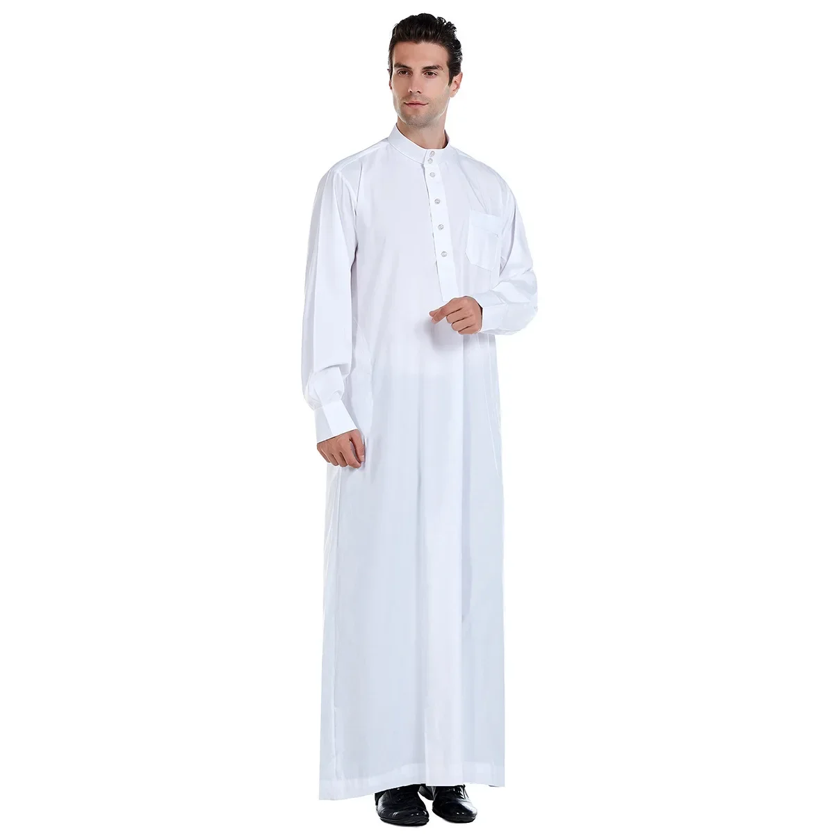 2024 Muslim Arab Middle East Men's Robes Simple Round Neck Long Sleeves Saudi Middle East Arab Dubai Muslim Men's Wear