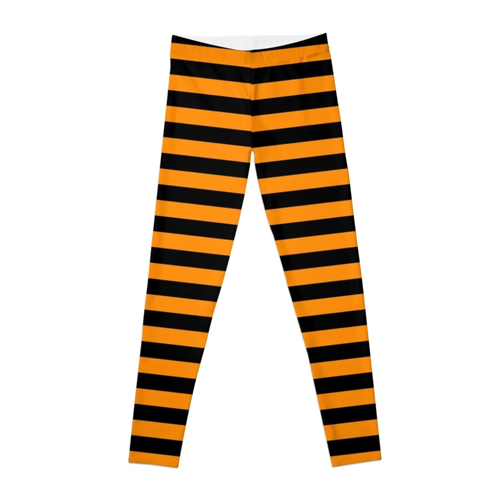 

Pumpkin Orange and Black Horizontal Witch Stripes Leggings Fitness clothing Women's tights Womens Leggings