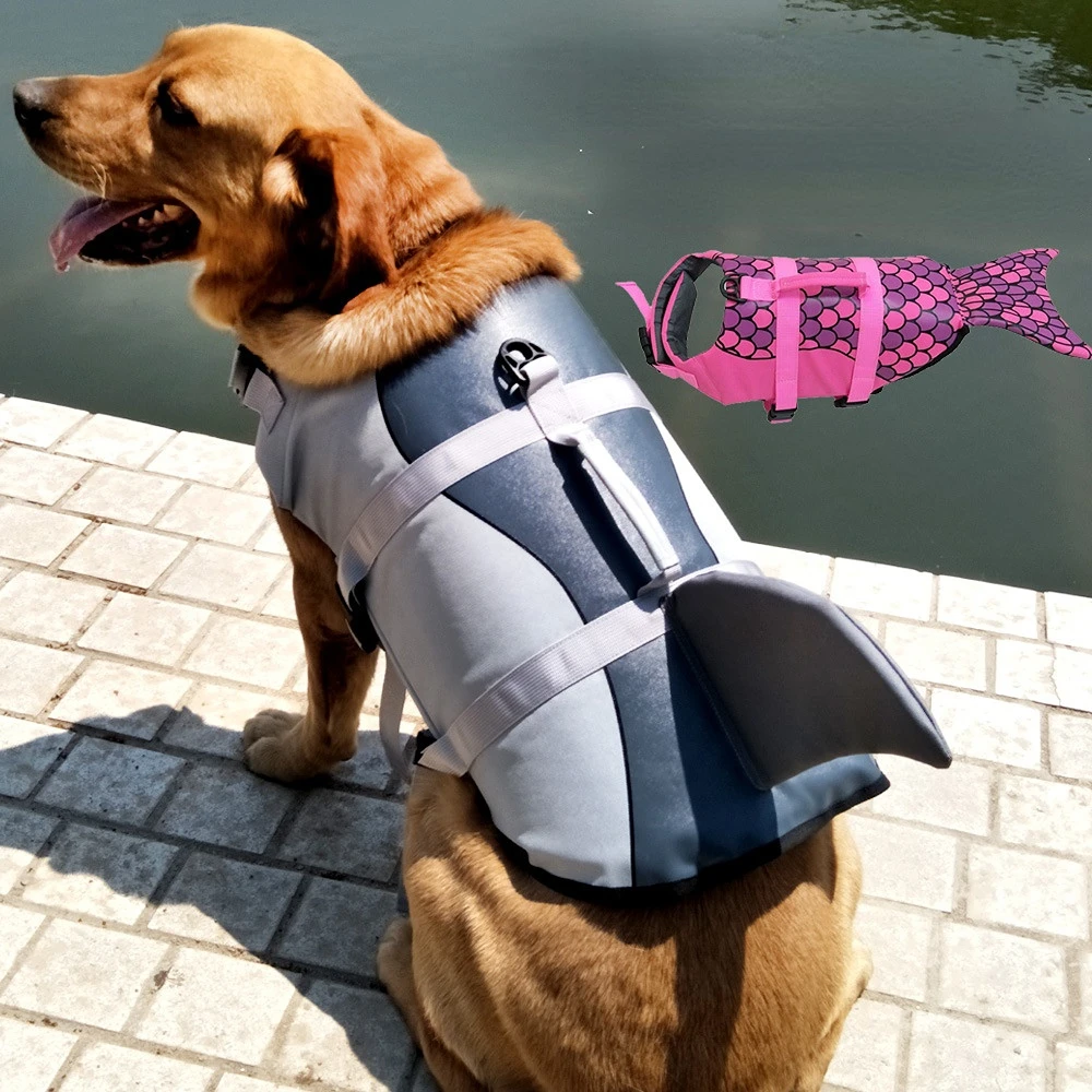 Dog Life Jacket Shark, Ripstop Dog Lifesaver Vests with Rescue Handle for Small Medium and Large Dogs, Pet Safety Swimsuit Pres