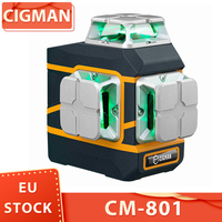 CIGMAN CM-801 3x360° Self-Leveling Laser Level 3D Green Cross Line Dual Rechargeable Batteries Remote-Controlled IP54 Waterproof