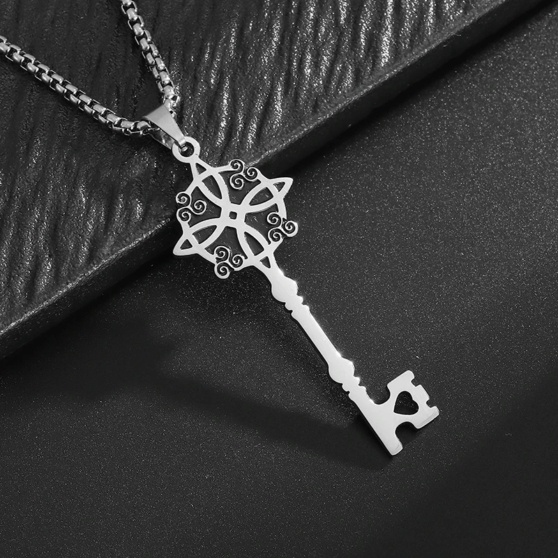 Stainless Steel Irish Witch Knot Celtic Knot Love Cross Key Pendant Necklace Couple Fashion Trend Lucky Amulet Jewelry Gift