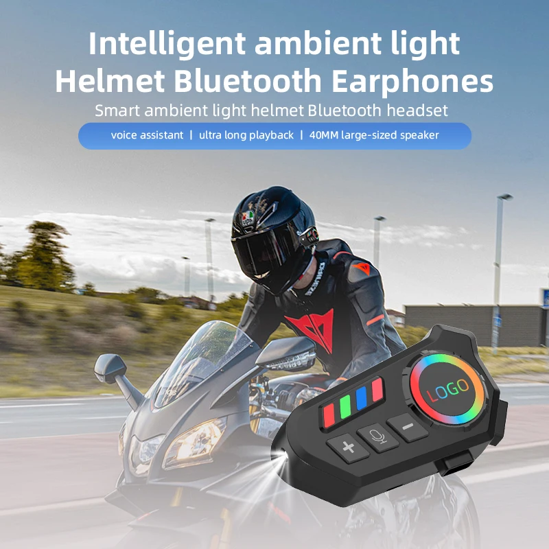 

Bluetooth-гарнитура для мотоциклетного шлема, водонепроницаемая, сверхдлительное время автономной работы, функция фонарика, голосовой помощник