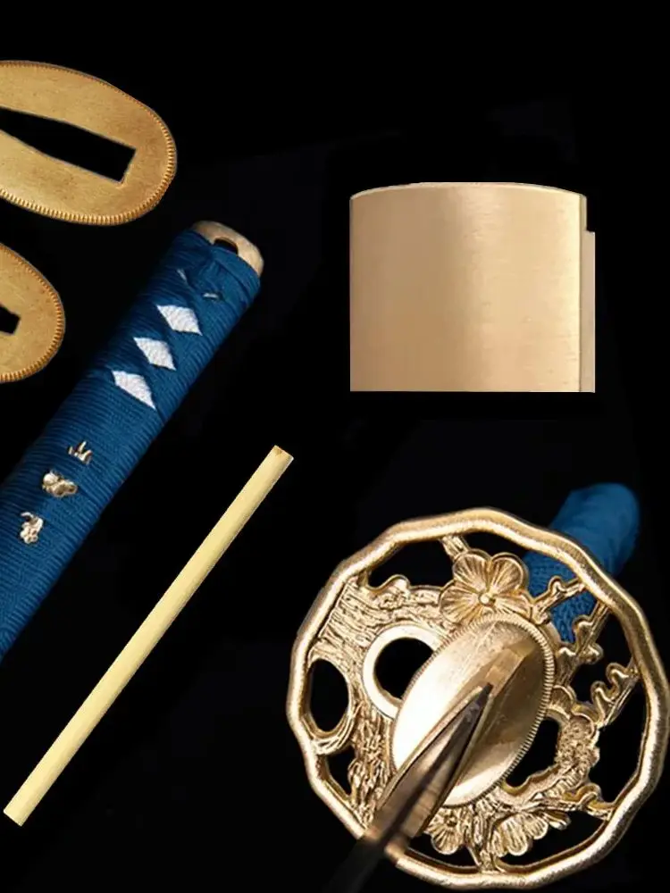 Japanese Samurai Katana/Wakizashi Sword Handle Accessory Brass Set Plant flowers Tsuba+Menuki+Fuchi+Kashira+Habaki+Seppa Fitting
