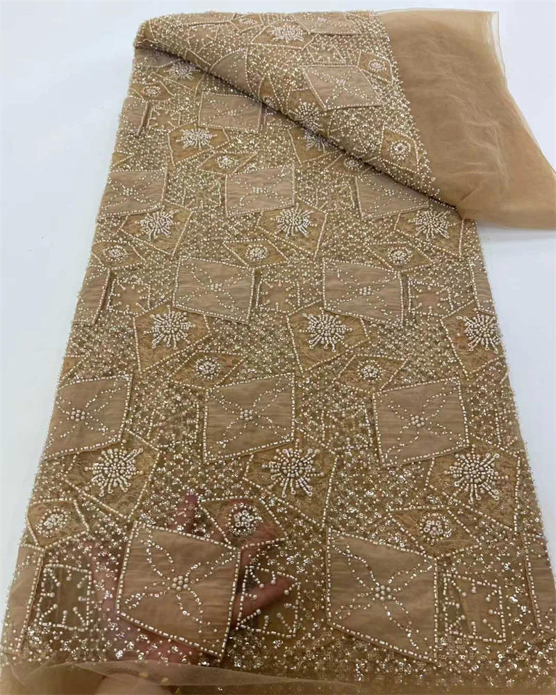 High-Quality Beaded Lace Fabric French Mesh with Sequins African Bridal Net Fabric 2025 Style for Wedding Dresses And Special Oc