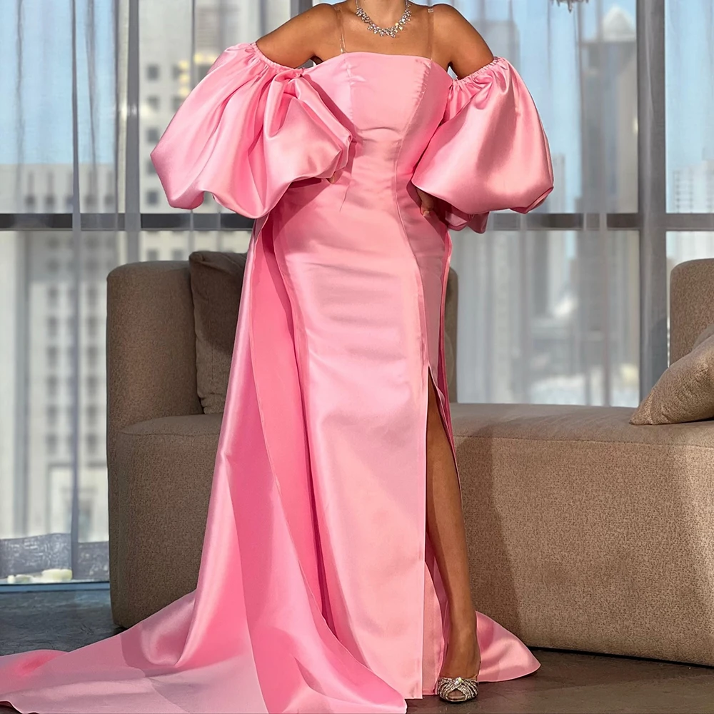 

Вечерние платья русалки по индивидуальному заказу, длиной до пола, с открытыми плечами, с рукавами три четверти, платье для выпускного вечера, модное вечернее платье с разрезом по бокам