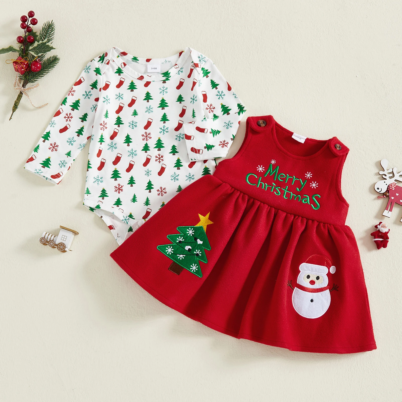 Baby Mädchen Weihnachtsoutfit  – Embroidery Xmas Tree Bewertung und Preis