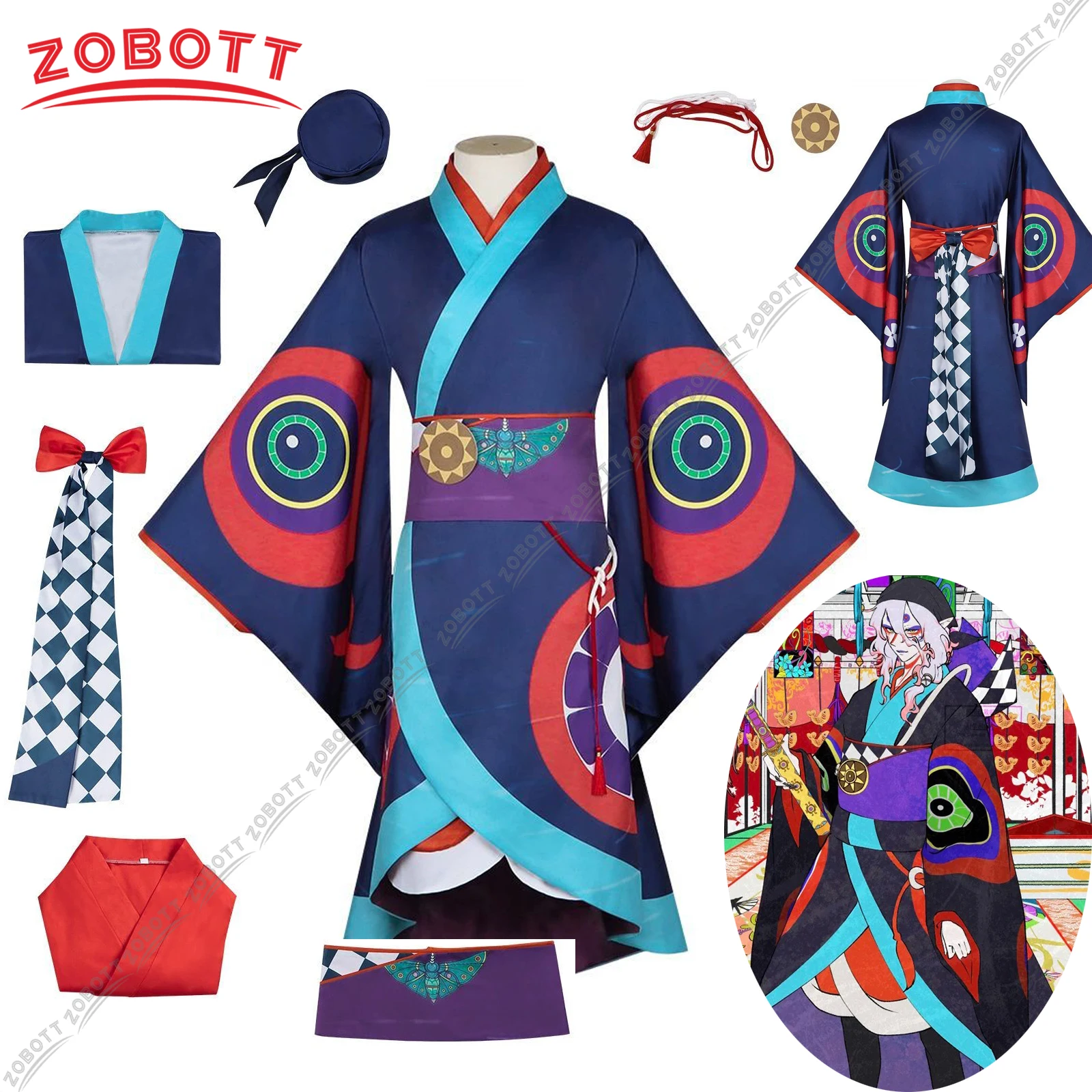 

Аниме Мононоке Косплей Медицинский Продавец Костюм Кимоно Мононоке Парик на Рождество Хэллоуин Костюм