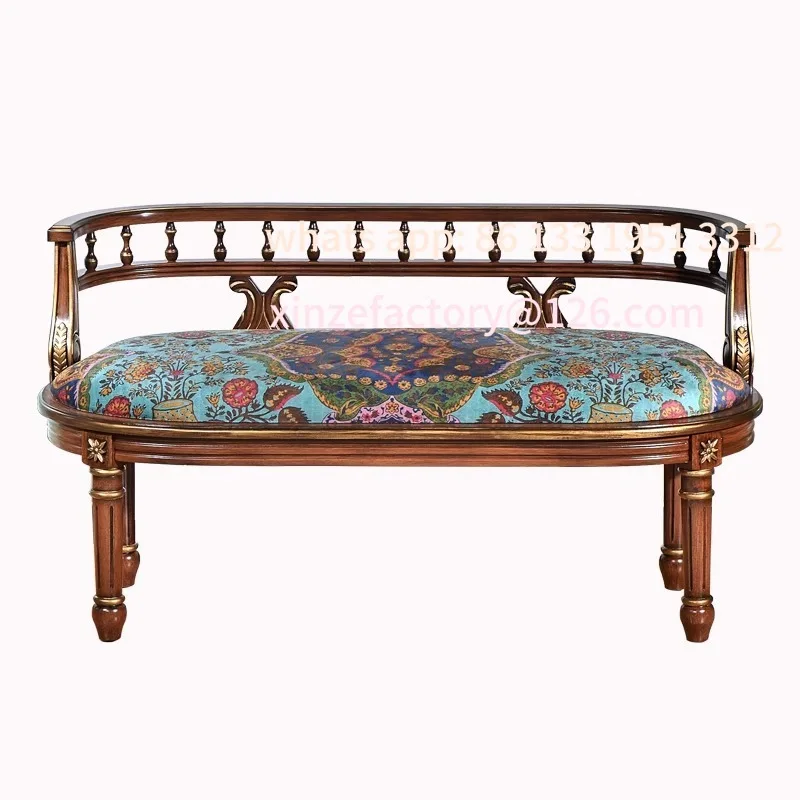 كرسي مزدوج من الخشب الصلب الأمريكي قابل للتخصيص لغرفة المعيشة والشرفة كرسي صالة أثاث عتيق على الطراز الأوروبي أريكة خلفية واحدة