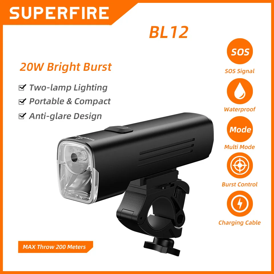 

SUPERFIRE BL12 Double Lamp 10W*2 Bicycle Front Light Set USB Rechargeable 4800mAh LED Headlight Bike Lamp Cycling For Bike