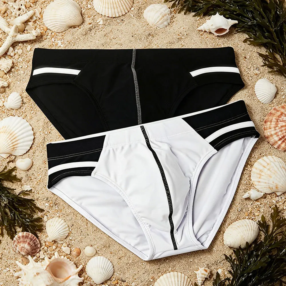 High Quality Spliced Swimming Trunks for Men Simple Sexy Tight Fit Sports Fitness Beach Shorts Quick-dry Bathing Suit Swimwear 5