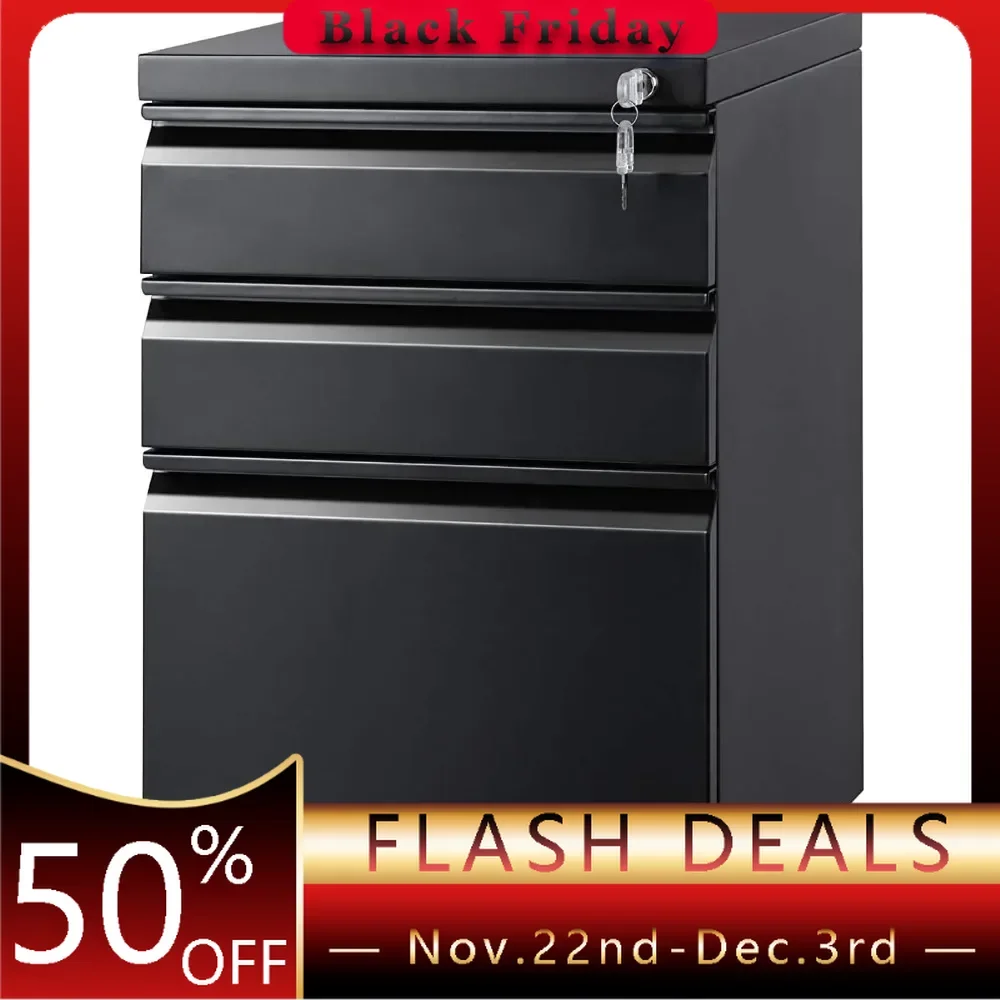 3 Drawer Mobile File Cabinet Under Desk Office,Fully Assembled Except Casters,Letter Size Black