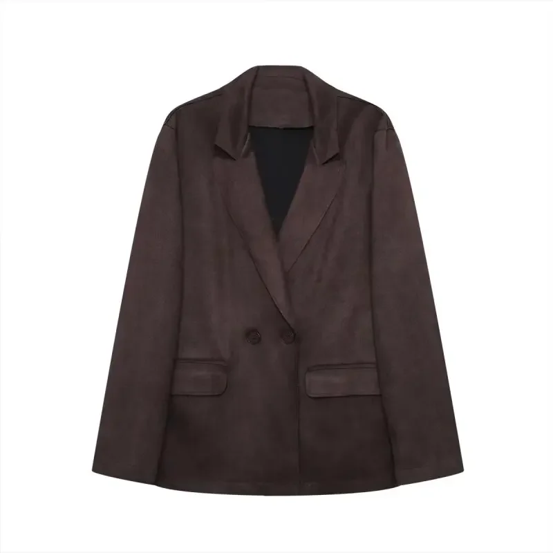 カジュアルスエードテクスチャスーツジャケット女性ボタンファッショナブルな V ネックルーズコートフルスリーブオフィスレディスーツストリートトップス