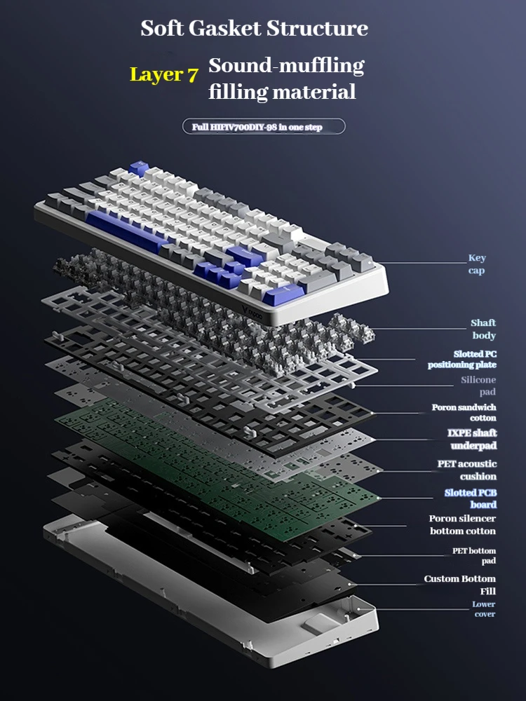 Klawiatura mechaniczna RAPOO V700DIY Tri-mode Wireless Hot Swap Gasket Structure Ergonomics Esports Gaming Keyboard Pc Accessory