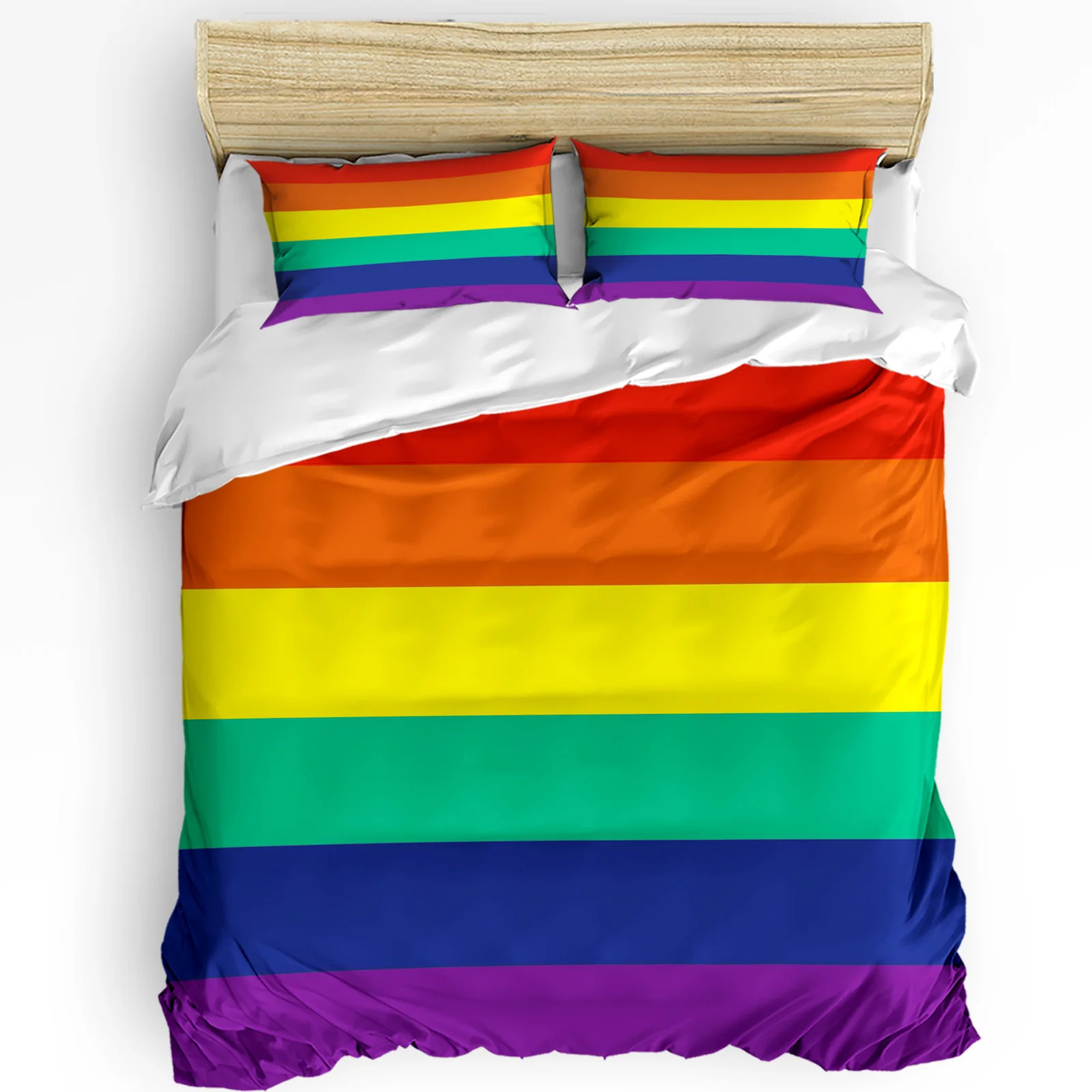 

Colorful Rainbow Stripes Simple Duvet Cover with Pillow Case Custom 3pcs Bedding Set Quilt Cover Double Bed Home Textile