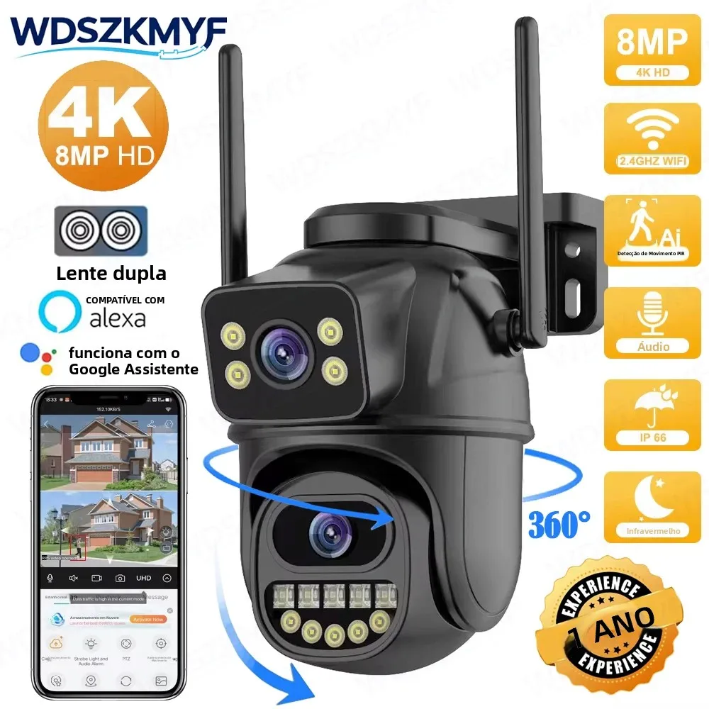 4k-uhd-8mp-wifi監視カメラ、デュアルレンズ、6倍デジタルズーム、ai人感検知、屋外セキュリティptz-ipカメラ