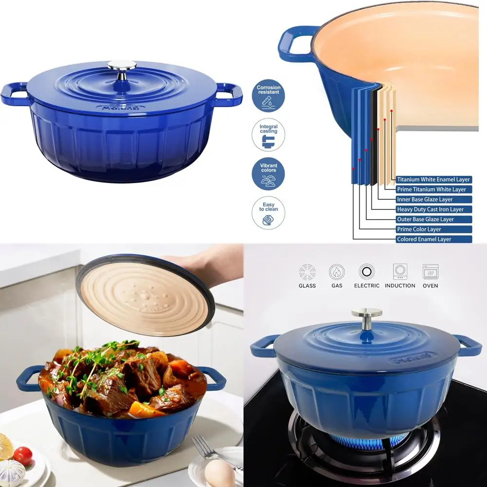 

Эмалированная чугунная голландская духовка, 5-литровая круглая кастрюля с крышкой, синяя эмалированная кастрюля, синий цвет Skydeep, большая кастрюля для домашней кухни