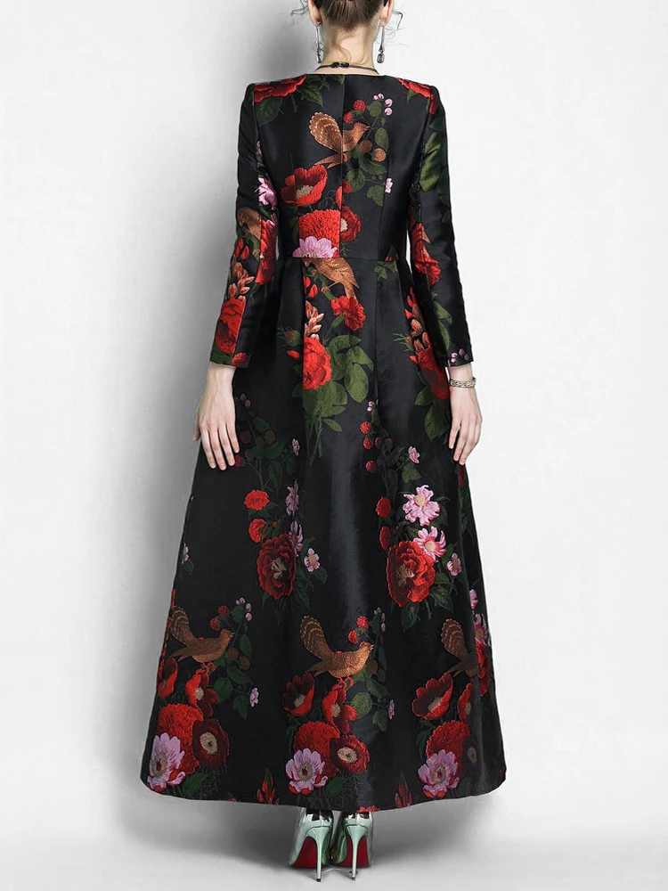 Good Quality Brocade Women Long Trench Coat Jacket Gorgeous Maxi Autumn Winter Overcoat Floral Fashion Outfit Party Clothes