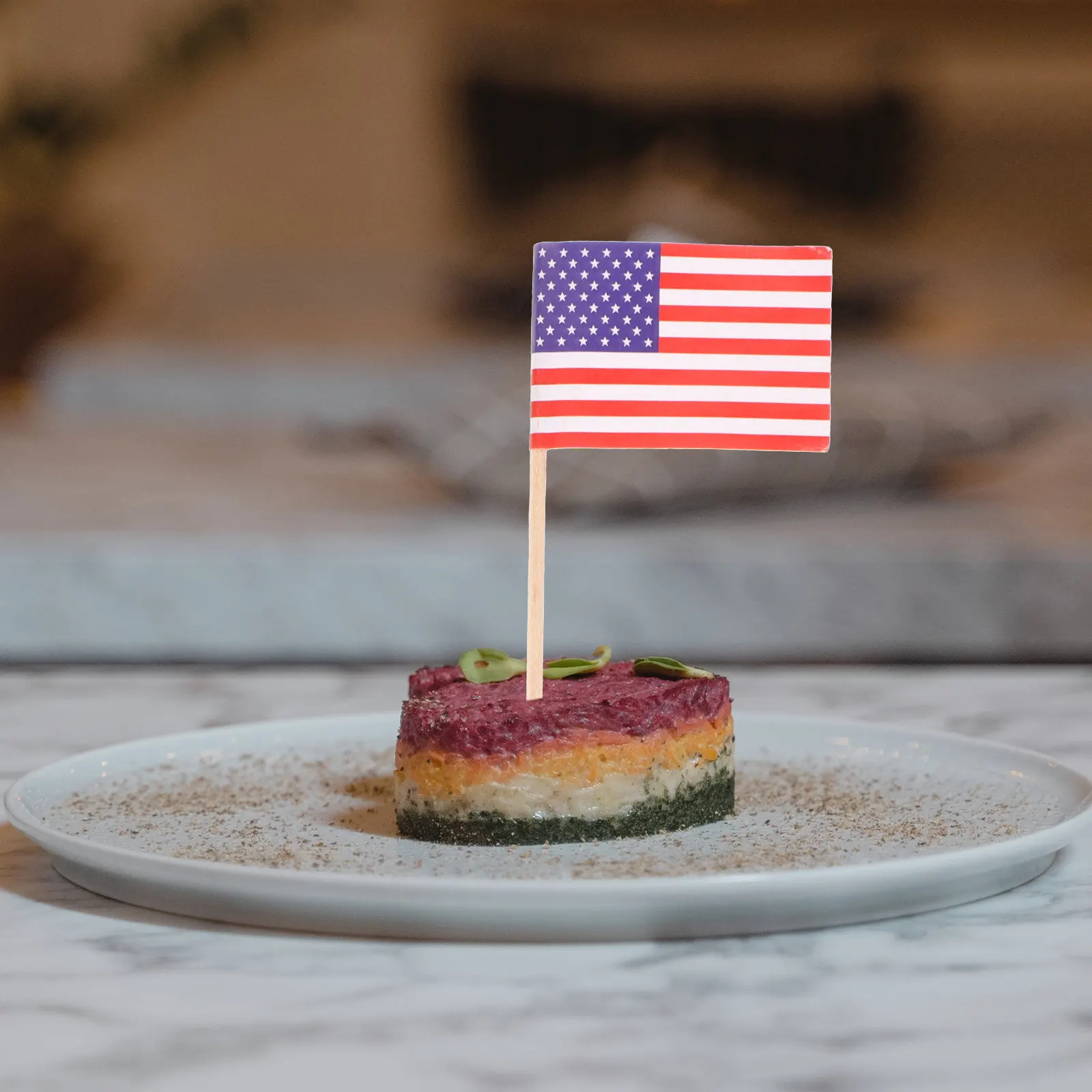 Patriotic Flag Food Picks 125 Pack Paper Flags on Wooden Sticks for Party Restaurant Table Decorations