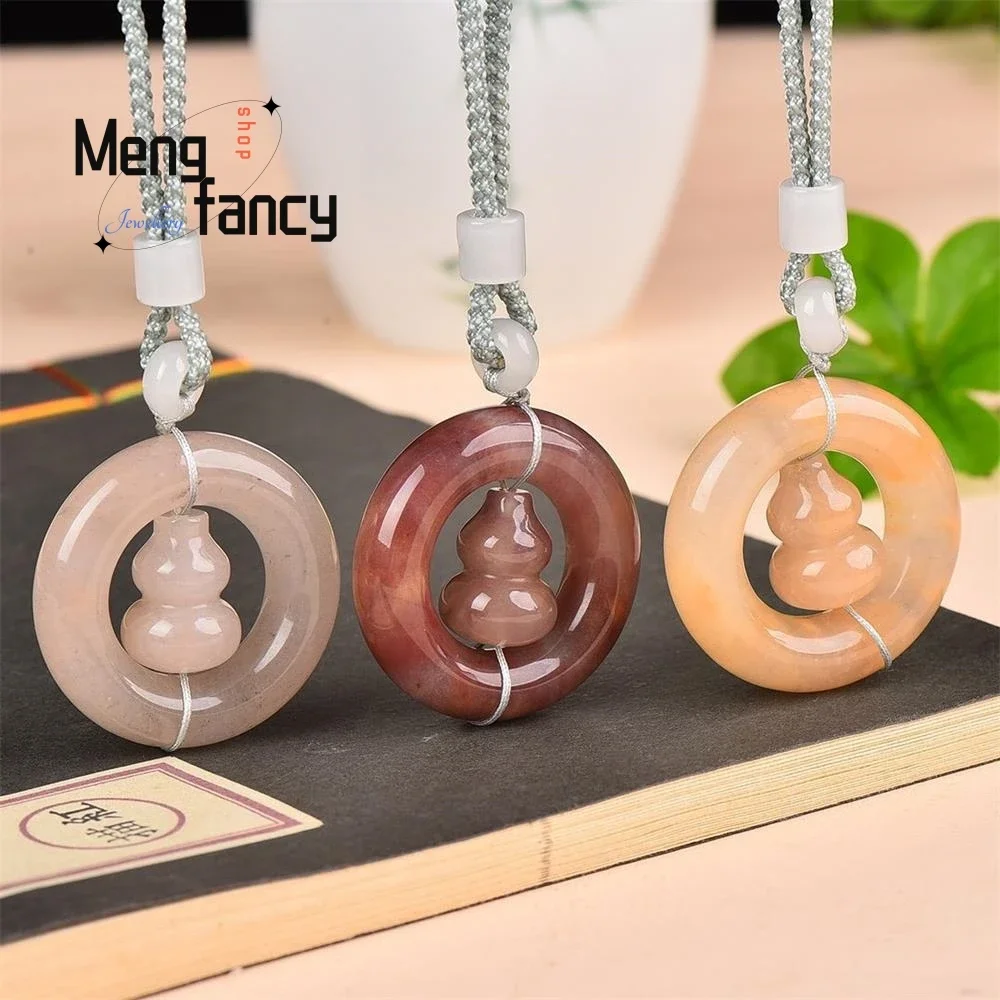 

Natural Hetian Golden Silk Jade Good Fortune Double Pendant Charms Fashion Jewelry Women Men Luxury Amulet Necklace Holiday Gift