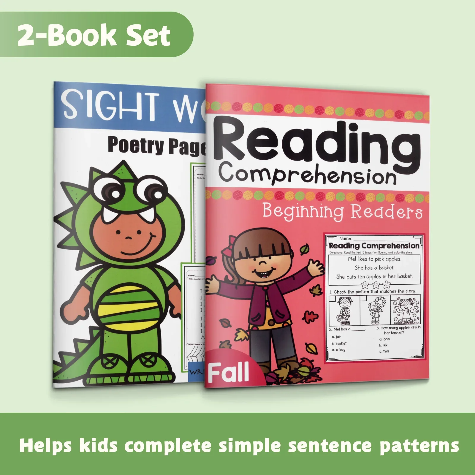 2-Book Sight Word and Reading Comprehension Set for Kids, Reading Comprehension for Beginning Readers and Sight Word Poetry