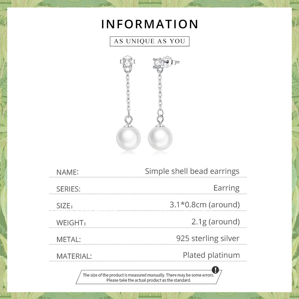 Wostu 925 Sterling Silver Natural 8MM Fresh Water Pearl Long Tassel Stud Earrings For Women Dangle Drop Earring Wedding Jewelry