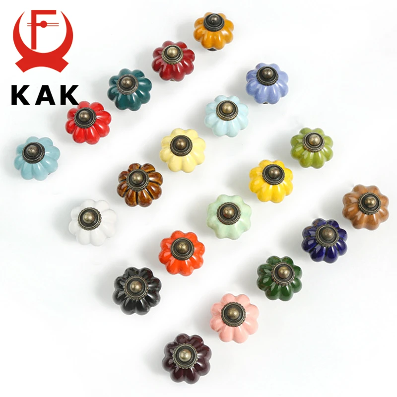 KAK 20 Pack Pumpkin Ceramic Cabinet Knobs and Handles Shoe Cabinets Kitchen Cupboard Door Pulls 33mm Furniture Handles Hardware