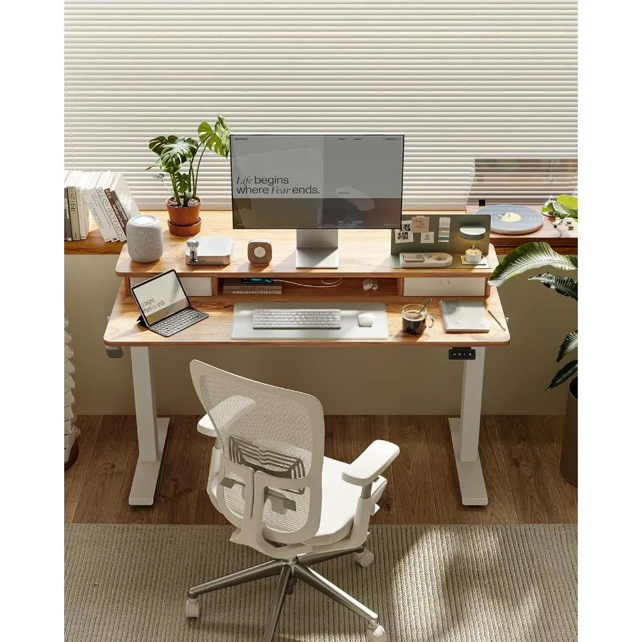 48'' x 24'' Adjustable Standing Desk with Double Drawers for Home Office Setup Height-Adjustable Stand-Up Table with 4 Sturdy F