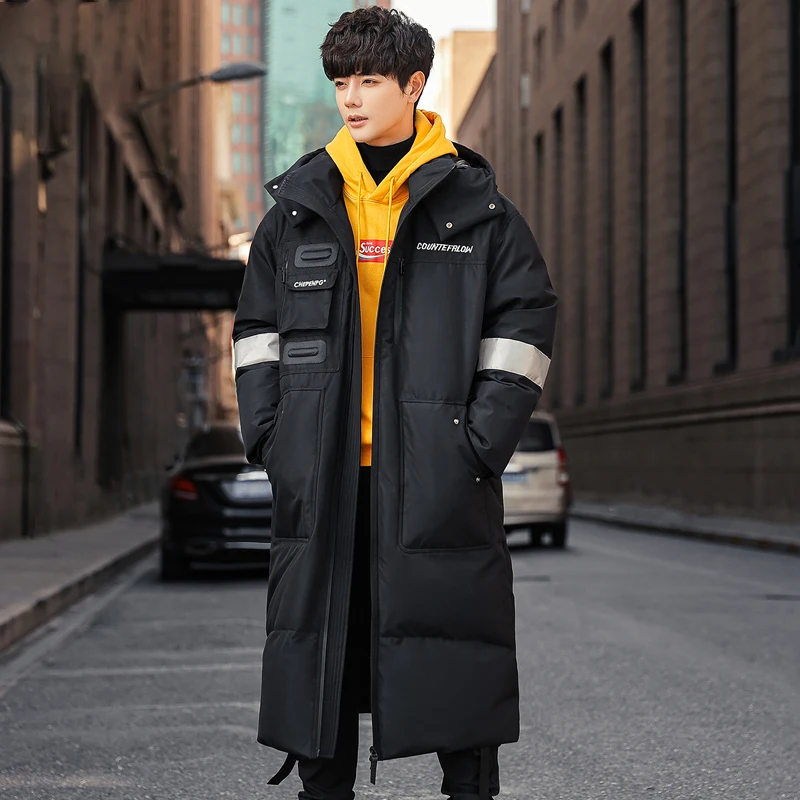 

Зимняя утепленная пуховая куртка-парка средней длины для мужчин и женщин, молодежная модная белая верхняя одежда с наполнителем из утиного пуха