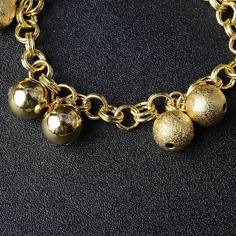 Sunny Jewelry 18K Gold Plated Round Bead Charm Bracelet for Women Ball Shape Pendant Hand Link Chain Party Wedding Jewellery