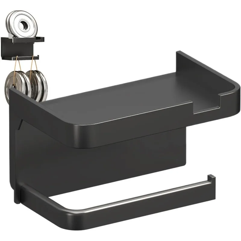 Wall-Mounted Toilet Paper Holder with Storage Shelf Waterproof Bathroom Tissue Rack with Phone Holder for Bathroom Accessories image 2