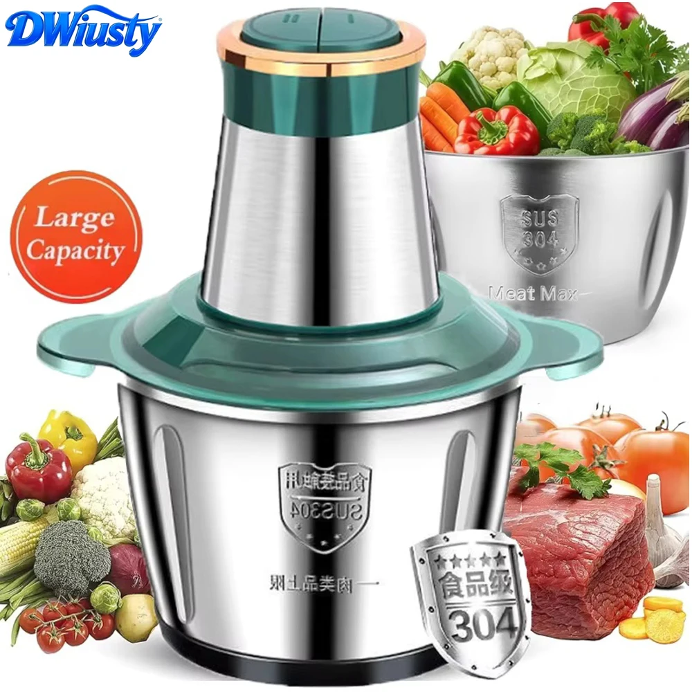 DWiusty Hachoir à viande multifonctionnel, robot culinaire domestique, hachoir à viande électrique en acier inoxydable, machine à mélanger et à garnir la viande