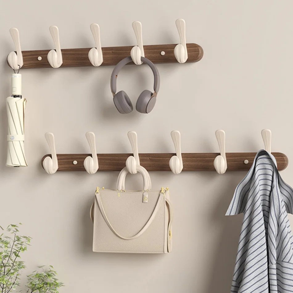 Walnut Wood Wall Hook Milk White Creative 3 4 5 Row Hook for Bathroom Bedroom Kitchen Door Coat Towel Key Holder Hanger Aluminum