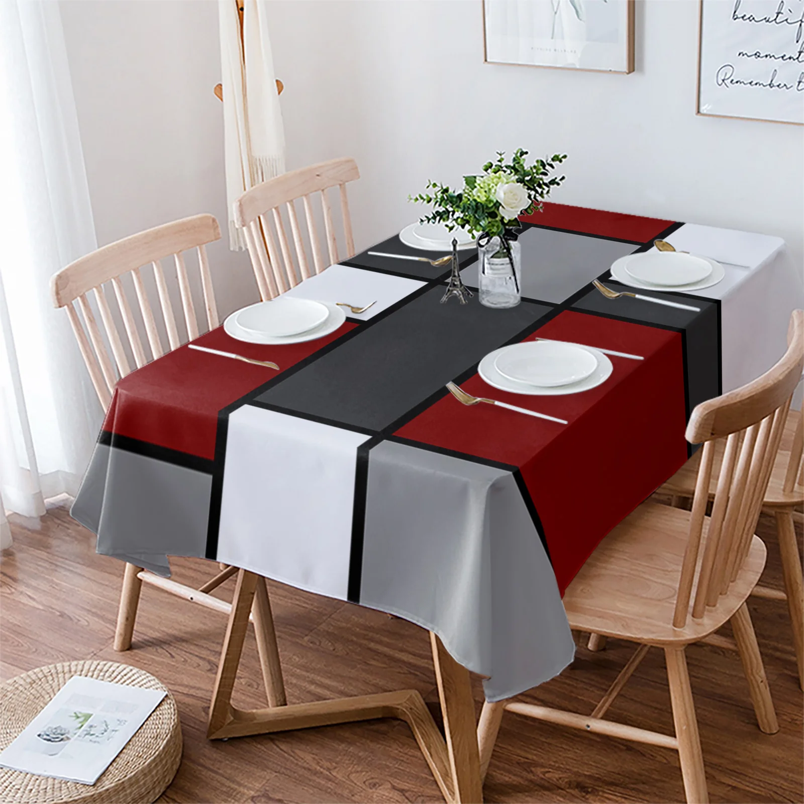 

Geometry Red Abstract Tablecloth Waterproof Dining Table Party Rectangular Round Tablecloth Home Textile Kitchen Decoration