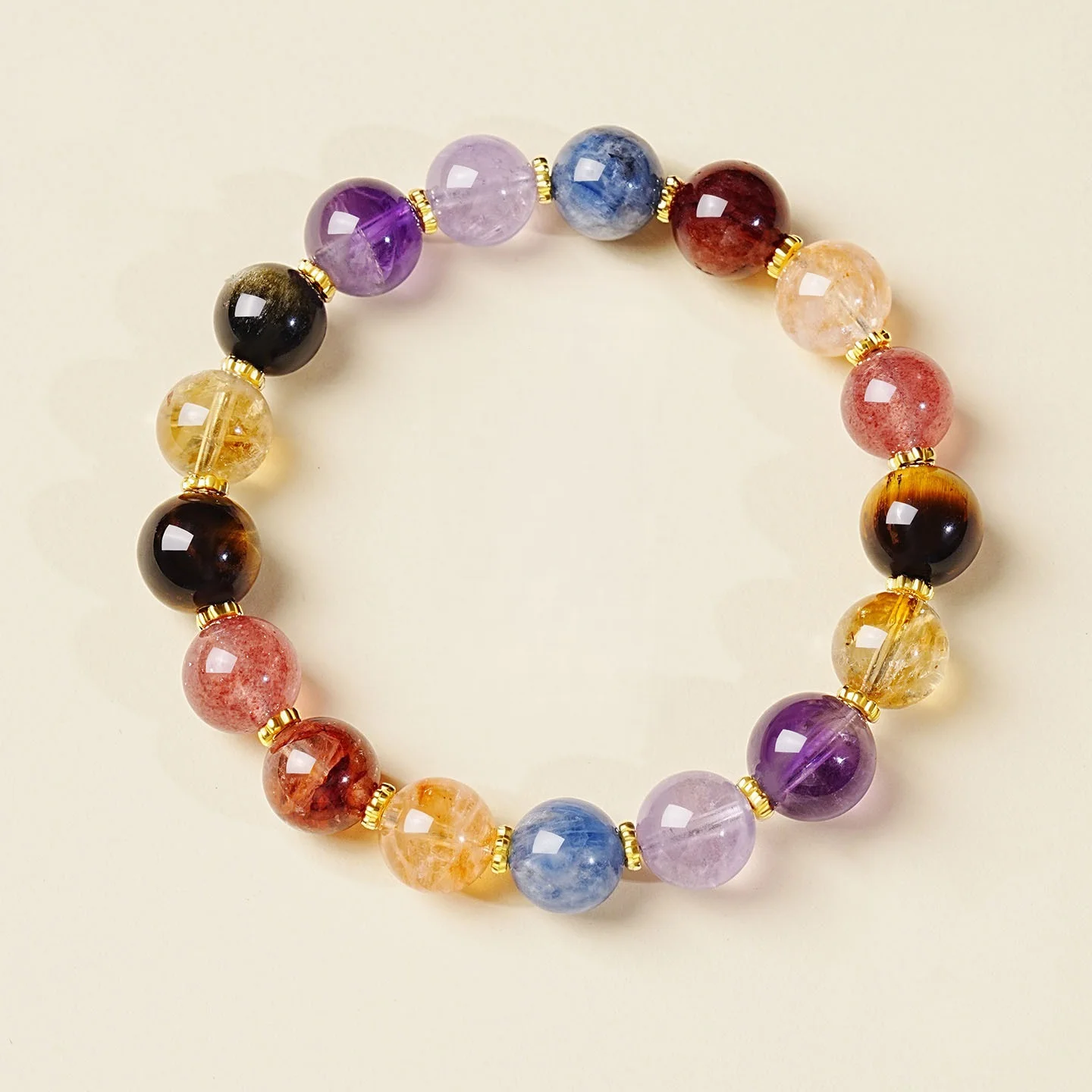 Natural Multi-Treasure Energy Yellow Rutilated Quartz and Aquamarine Wealth Bracelet for Women, Niche Design, Birthday Gift